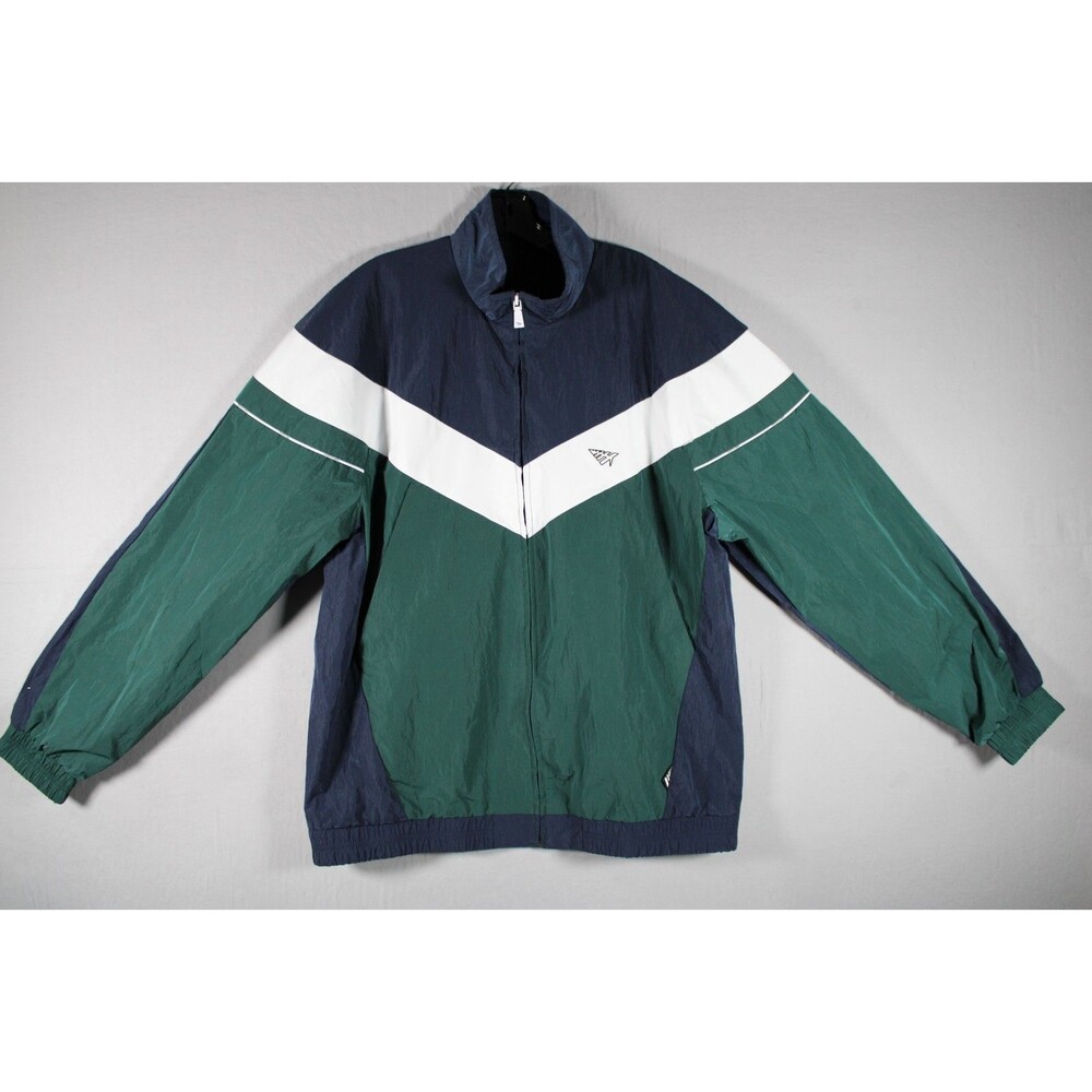 Paper Planes Men's Windbreaker Jacket XL Navy Green White Full Zip Nylon